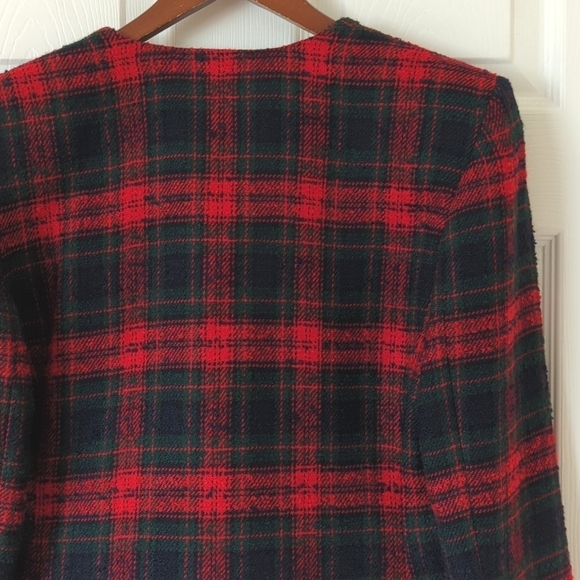 Talbots 80's Vintage Preppy Plaid Wool Blend Tweed Collarless Blazer Jacket 4P - Picture 11 of 11